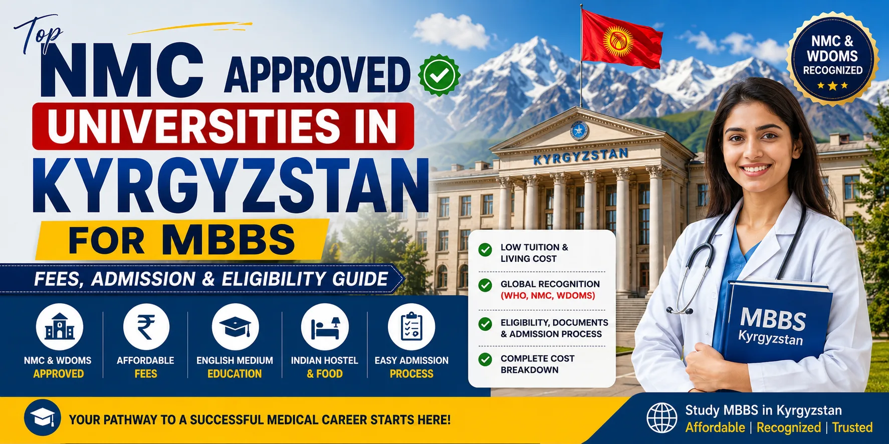 Pinnacle NMC authorised Universities in Kyrgyzstan for MBBS: costs, Admission & Eligibility manual
